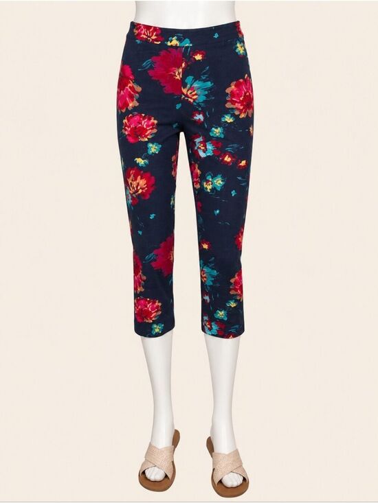 Tribal Pants - Tribal Floral Pull-On Capri Pants NWT Size 6 Stretch Navy Resort Travel Summer